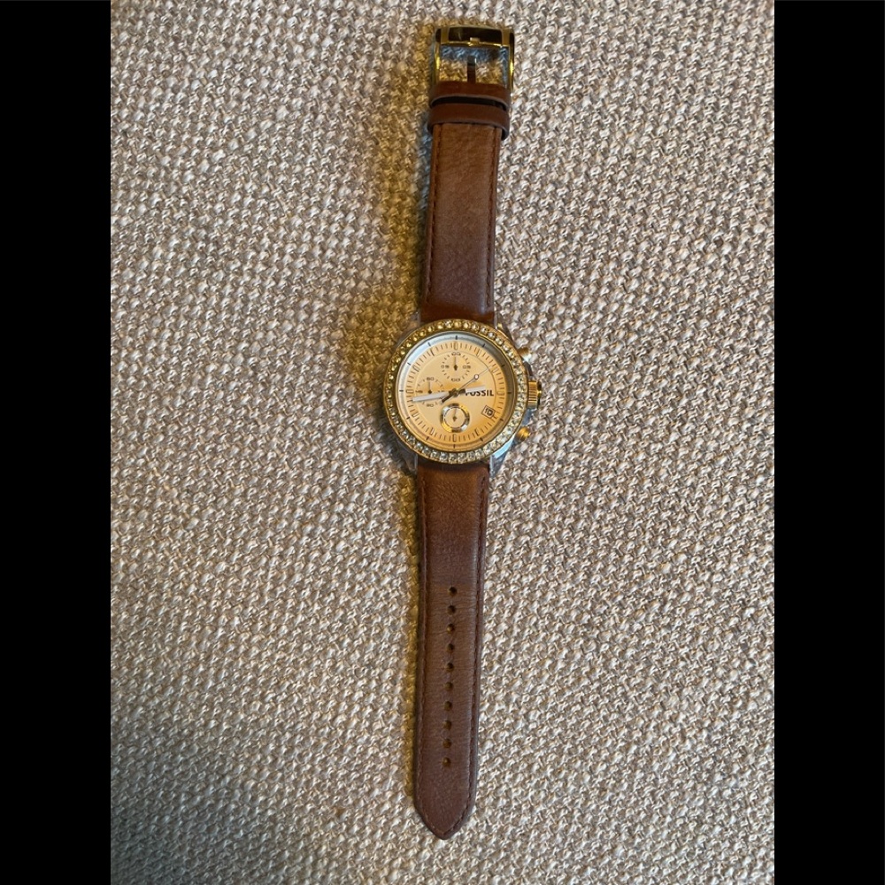 Fossil Watch/ Chestnut/ Gold w/ Rhinestones/ Yes! It does work!